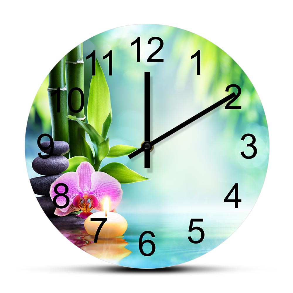 Wellness Spa And Massage - Orologio da parete silenzioso con pietre